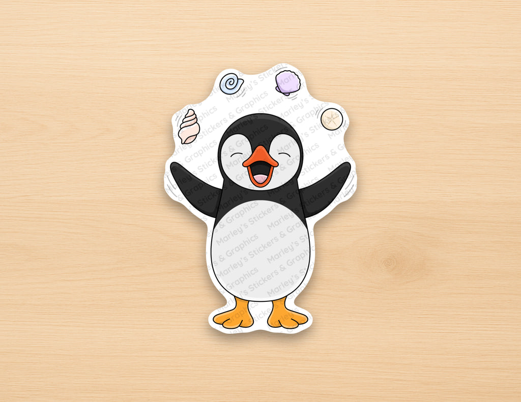 Puffer Juggling Shells Sticker