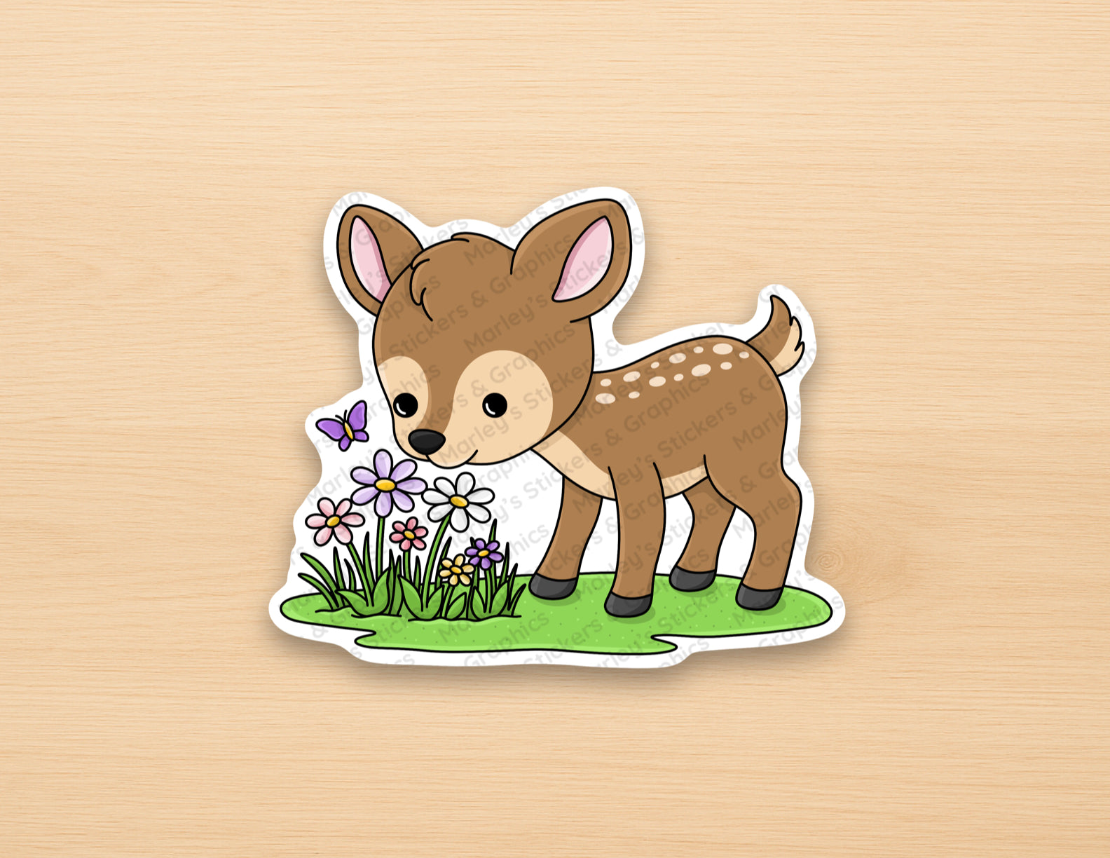 Deer Smelling Wildflowers Sticker